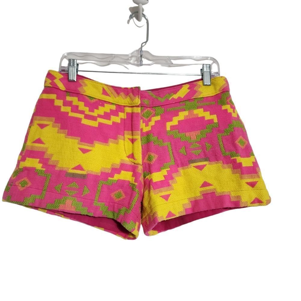 Judith March bright pink & yellow Aztec print shorts